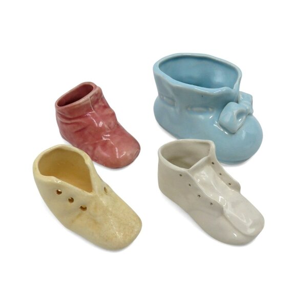 Ceramic Baby BOOTIE Shoe PLANTERS Set of 4 Vintage Ceramic Decor - Picture 1 of 12